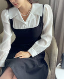 Nad Color Matching Collar Tweed Flare One Piece