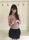 Cheche Layered Button Point Hood Sleeveless Top