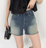 Vintage Washing Cutting Daily Denim Shorts