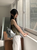Folp button shirring cotton tank top tube top