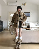 Semu lace-up fold long boots