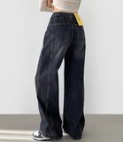 Vertical Cut Line Wide Denim Pants