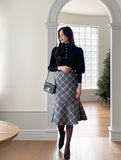 Kellin Wool Check Mermaid Midi Skirt