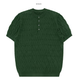 Henley Neck Cable Short Sleeve Knit