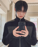 Caden Leather Color Matching Fingerhole Zip-up