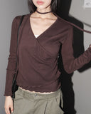[Muffler set] Hicker tie strap muffler wrap button long sleeve T-shirt
