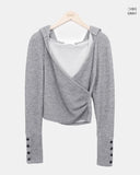 Jinu Sleeve Button Ribbed Wrap Hoodie