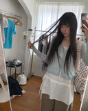 Brew Ribbon Shirring Layered Sleeveless One Piece