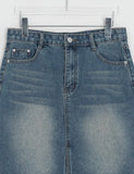 Sapney Incision Denim Midi Skirt