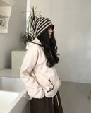 Striped Back Strap Wool Beanie