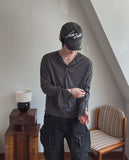 Div Ribbed Henley Neck Long Sleeve Tee