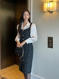 Liddell Tie Shirring Color Matching Tweed One Piece