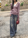 Cellne Washed Denim Long Wide Pants
