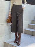 Shuk Herringbone Banding Brushed Wide Crop Slacks Pants