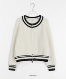 Toroni two-way color matching wool knit zip-up cardigan