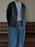 Collarless Crop Leather Jacket
