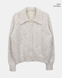 Bame Punching Collar Wool Knit Long Sleeve Cardigan