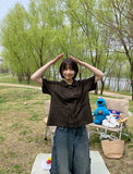 [BAONHAUS] Kimmo Check Shirring Collar Short Sleeve Blouse