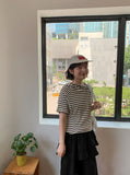 Colmen Stripe Hood Crop Short Sleeve Tee