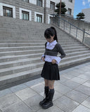 Litu Black Blue Pleats Skirt