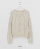 Ponpon Cable Wool Crop Round Knit