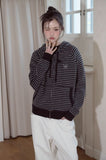 Cat Stripe Hood Knit Zip-Up