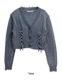 PIG EYELET DAMAGE CARDIGAN