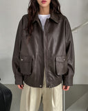 Hazel loose-fit pocket leather jumper