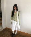 [Frill Back SET] Zeb Pleated Back Banding Midi Skirt