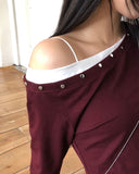 Raon Unbalanced Studded One-Shoulder T-Shirt