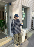 [unisex] Yumei String Hood Over Check Shirt