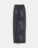 Oil washed back cargo wide banding pants