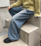 Kosihi Washing Pintuck Wide Denim Pants