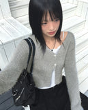 Rufun Angora Fur Silt Two Button V-neck Cardigan