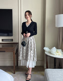 [Strap set] Gloss Floral Color Matching Sleeveless Long One Piece