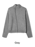 Ray-fun mix diagonal knit zip-up