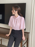 Netel Half-Neck Shirring Short Sleeve Blouse