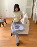 Shudi Stripe Banding Long Wide Pants