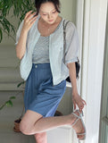 [Sleeveless  + Jacket set] Shuri Stripe Sleeveless Knit Linen Blouson Zip Up Jacket