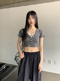 Catal all-in-one lace V-neck cropped short sleeve cardigan