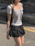 Nerdy Check Tie Shirred Slim Short Sleeve T-shirt