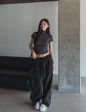 Color matching cross string nylon pants