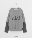 [unisex] Panpio Embroidered Stripe Layered Sweatshirt