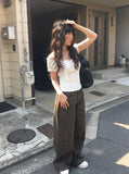 [Scarf set] Junku Lace Shirring Short Sleeve T-Shirt Set