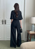 Washia Linen Short Sleeve T Blouse Wide Slacks Set