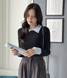 Cello Color Matching Collar Cufflinks Ribbed Knit