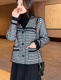 Marron Sailor Collar Hound Check Knit Jacket Cardigan