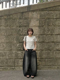 [unisex] Balon Lettering Washing Denim Black Blue Balloon Wide Pants