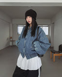 Kanto incision denim two-way quilted flight jumper