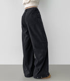 Hem Snap Corduroy Diagonal Cut Long Wide Banding Pants